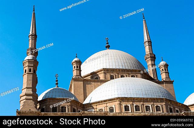 Domes of The great Mosque of Muhammad Ali Pasha (Alabaster Mosque), situated in the Citadel of Cairo, Egypt, commissioned by Muhammad Ali Pasha 1830 - 1848