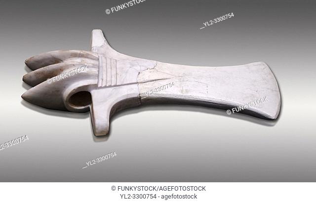 Hittite ceremonial stone cult axe head. Hittite Period 1650 - 1450 BC, Ortakoy Sapinuva . Çorum Archaeological Museum, Corum, Turkey