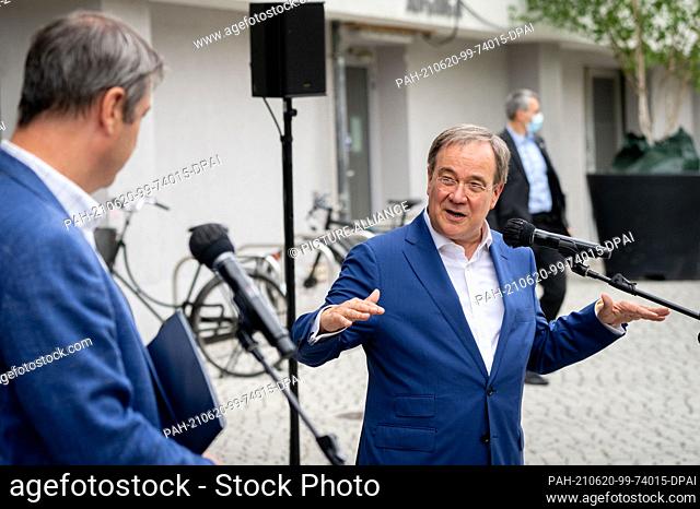 20 June 2021, Berlin: Armin Laschet (r), CDU candidate for Chancellor, CDU Federal Chairman and Minister President of North Rhine-Westphalia, and Markus Söder
