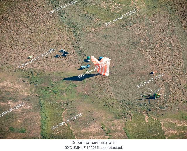 The Soyuz TMA-17 spacecraft is seen as it lands with Russian cosmonaut Oleg Kotov, Expedition 23 commander, along with NASA astronaut T.J