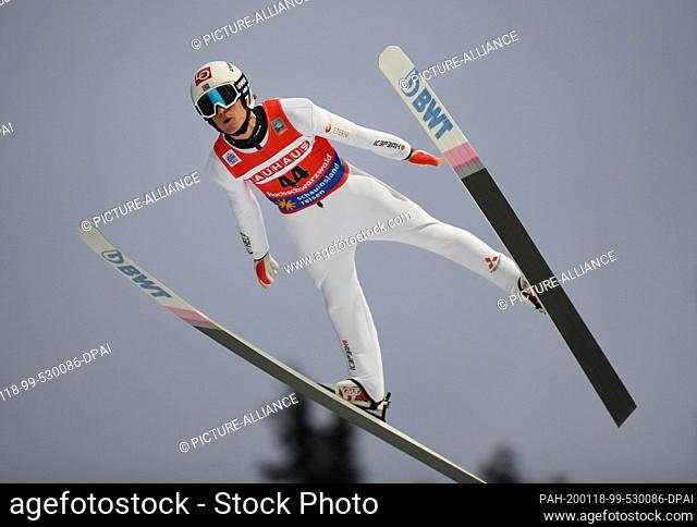 18 January 2020, Baden-Wuerttemberg, Titisee-Neustadt: Nordic skiing/ski jumping: World Cup ski jumping, large hill, men: Daniel Andre Tande from Norway jumps...