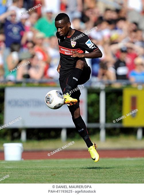 Ibrahima Traore of Stuttgart plays the ball during the test match VfB Stuttgart vs FC Valencia in the Ludwig-Jahn-Stadion in Ludwigsburg, Germany, 20 July 2013
