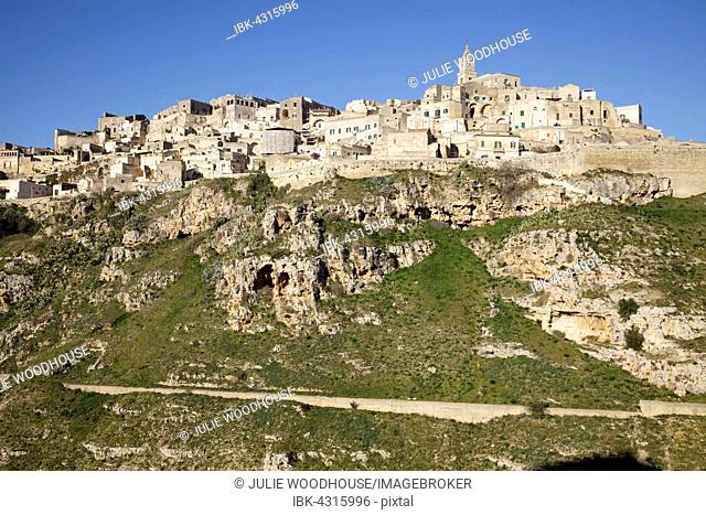 View of the town, Sassi di Matera, cave dwellings, Matera, Basilicata, Italy