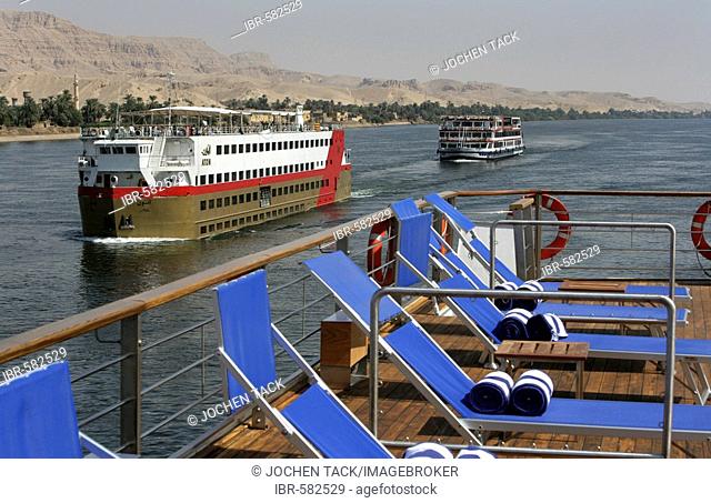 Deck chairs, cruising the Nile on board the Zahra between Aswan and Luxor, Egypt, Africa