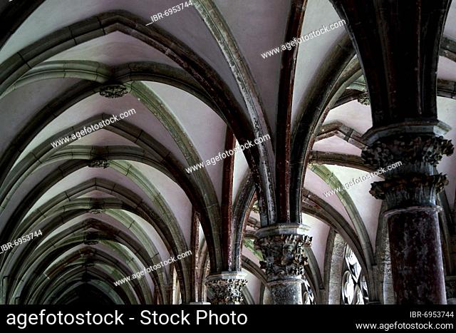 Walkenried Monastery, Cistercian Abbey, medieval monastery complex, cloister, ceiling vault, pointed arch, column path, perforated plate path, Green Belt