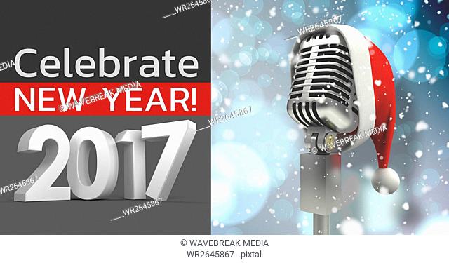 Composite image 3D of 2017 new year sign and santa hat on microphone