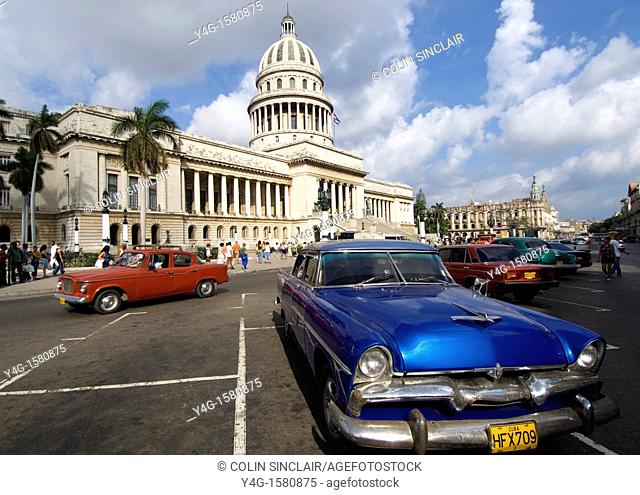 Havana, Cuba, Capitolio Nacional and classic cars