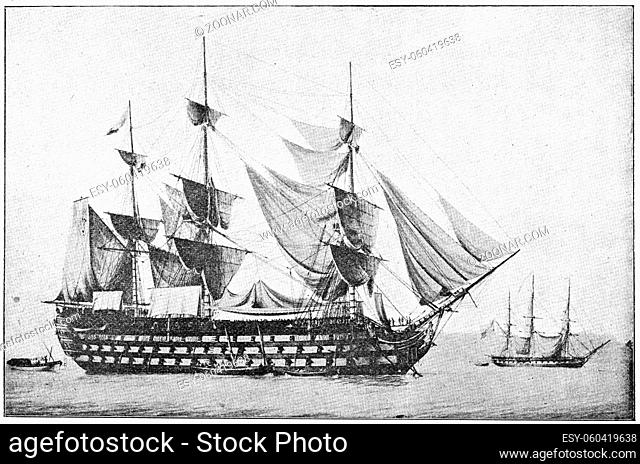The Wagram (1810) - a first-rate 118-gun ship of the line of the French Navy, of the Ocean type. Illustration of the 19th century. Germany