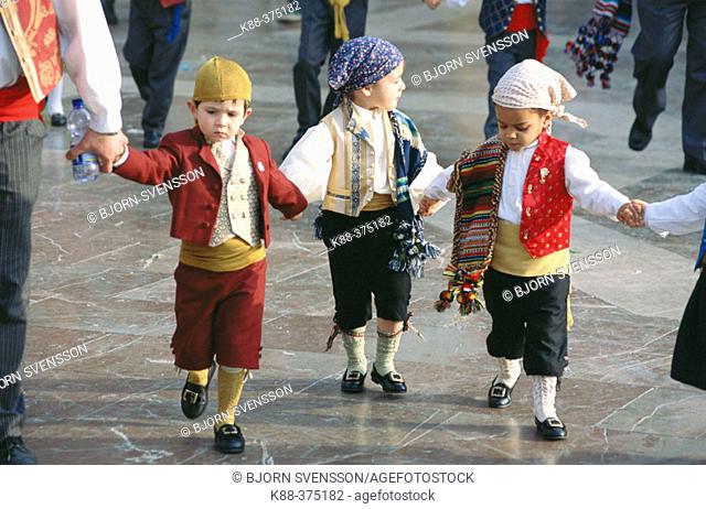 Little boys in traditional dress during the 'fallas' festival, 2004. Valencia. Spain