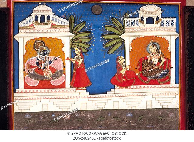 Krishna sends a message to Radha. Nathdwara, Rajasthan, India. Dated: 1825 A.D