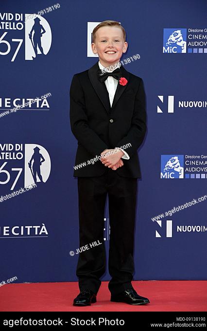 The very young British actor Jude Hill during the red carpet of the 67th edition of the David di Donatello at Cinecittà Studios