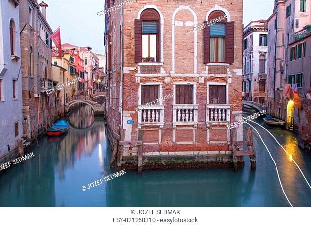 Venice - Canal in morning from Ponte del Fontego bridge