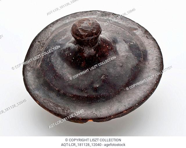 Earthenware lid with knob, dark manganese purple glazed, lid closure part soil find ceramic earthenware glaze lead glaze