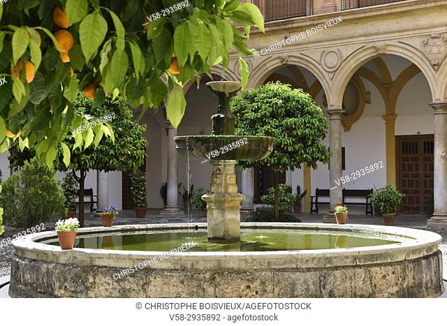 Spain, Andalusia, Granada, World Heritage Site, Abadia del Sacromonte, The patio and fountain