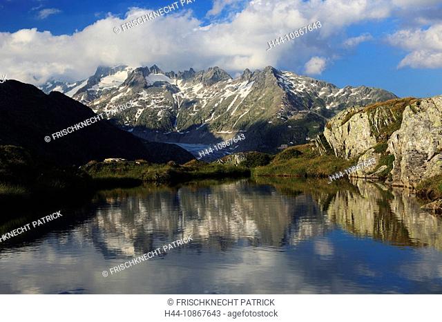 Alps, view, mountain, mountains, mountain lake, ice, warming, heating, cliff, Furka, Furka pass, Furka Pass, mountains, body of water, summit, peak, glacier