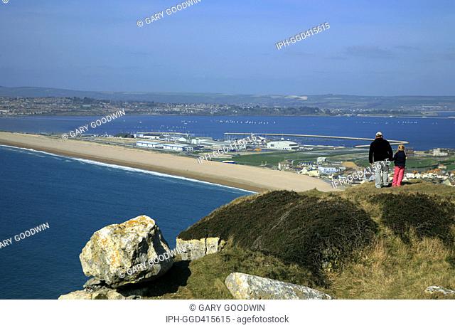 View over Fortuneswell, harbour and Chesil Beach from West Cliff
