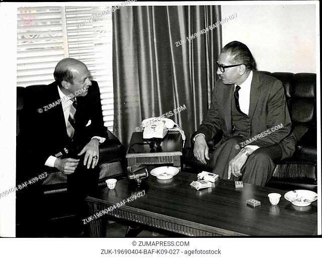 Apr. 04, 1969 - The Jordanian Prime Minister, Mr. Abdul Mon'em Rifai (right) seen during his meeting at the Prime Ministry in Amman