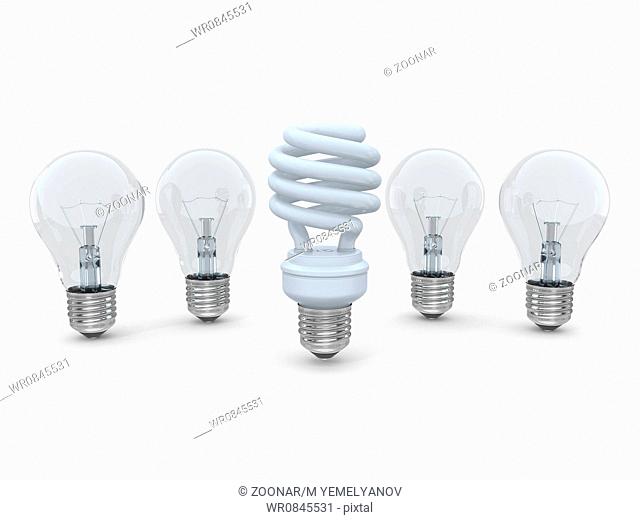 Three types of lamp bulbs on white background