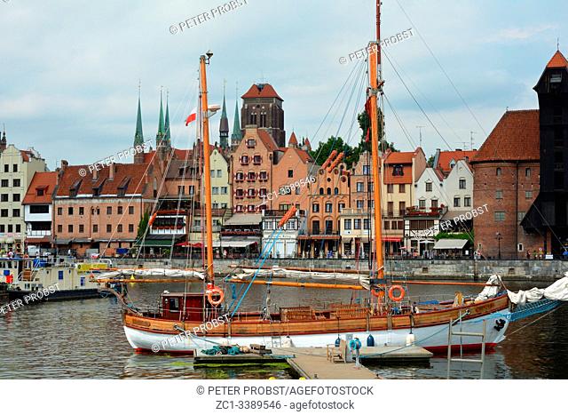 Cityscape of Gdansk at the river Motlawa with the tower of the Church Saint Mary - Poland