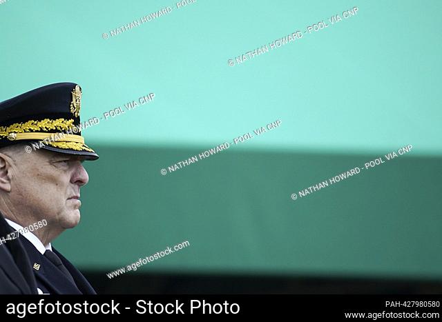 United States Army General Mark A. Milley, outgoing Chair of the Joint Chiefs of Staff listens during a ceremony at the Armed Forces Farewell Tribute in honor...
