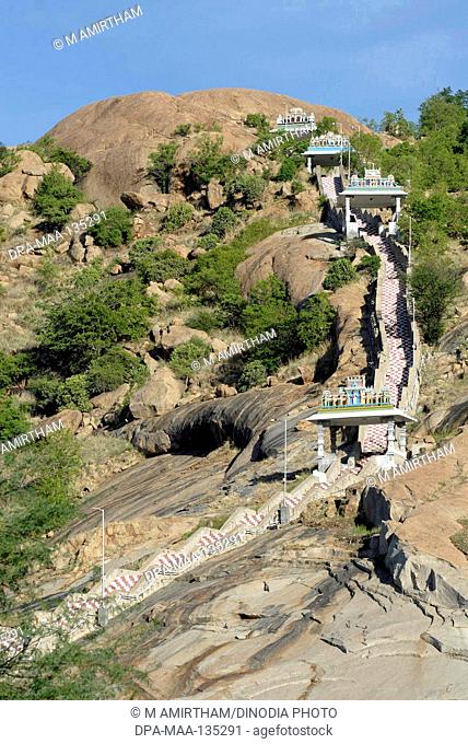 Steps leading to Kasi Viswanathar temple on top of Tirupparankundram hill ; Tamil Nadu ; India