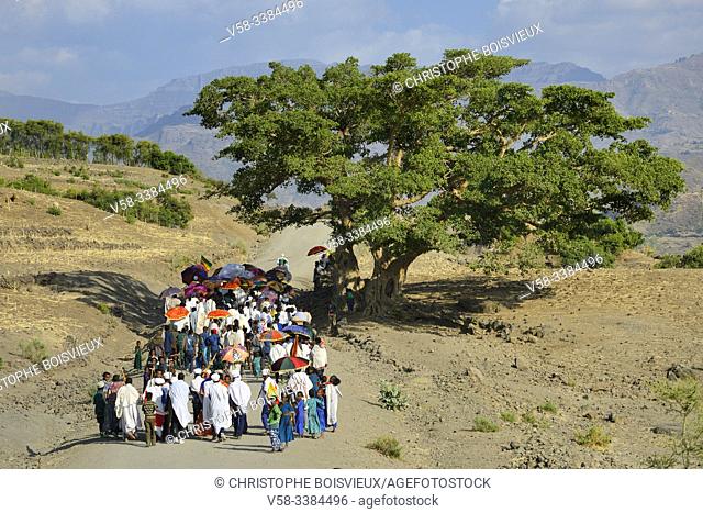 Ethiopia, Lalibela surroundings, Return procession of Timkat towards Bilbala Giorgis church