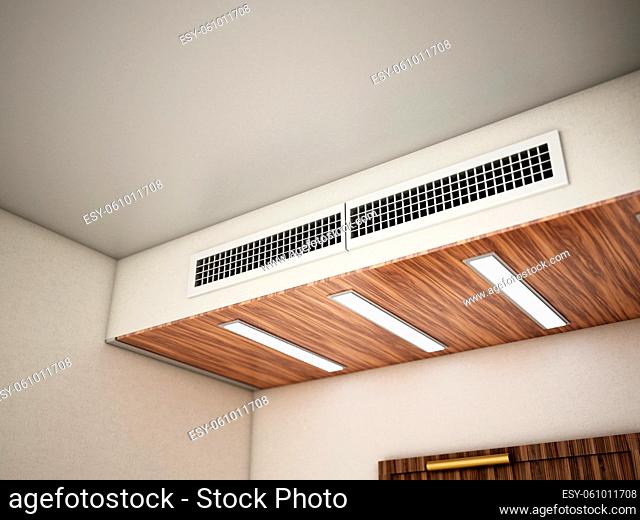 Hotel room air ventilation grill on the wall. 3D illustration