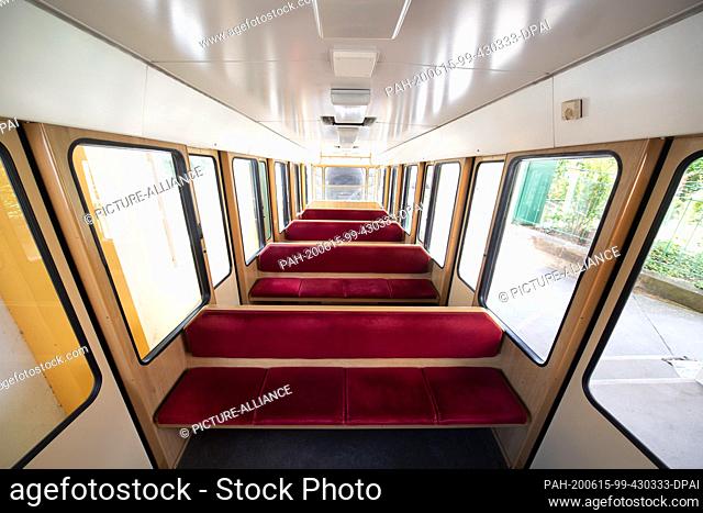 15 June 2020, Saxony, Dresden: The passenger compartment of a car of the funicular railway at the top station. Until February 2021, among other things