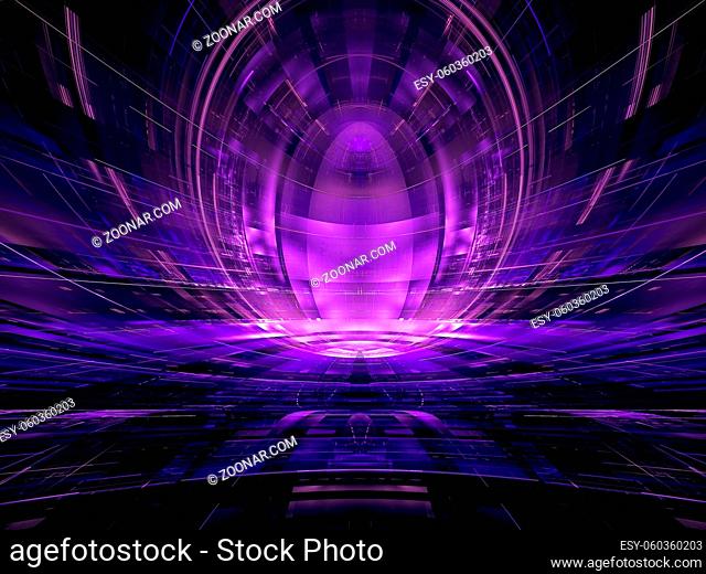 Concept virtual reality, sci fi or esoteric background - abstract computer generated 3d illustration. Digital art: gate, portal or space station
