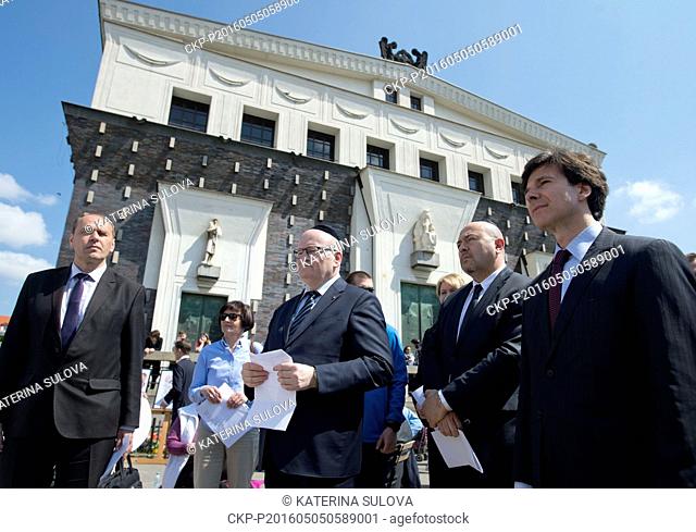 From right: U.S. ambassador Andrew Schapiro, Israeli ambassador Gary Koren and Czech Culture Minister Daniel Herman attend public reading of Holocaust victims'...