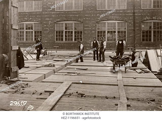 Builders at work on extensions to the Rowntree estate on Haxby Road, York, Yorkshire, 1907