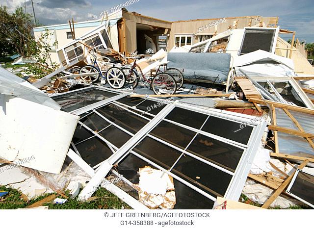 Hurricane Charley damage at modular home park. Punta Gorda. Charlotte County, Florida, USA