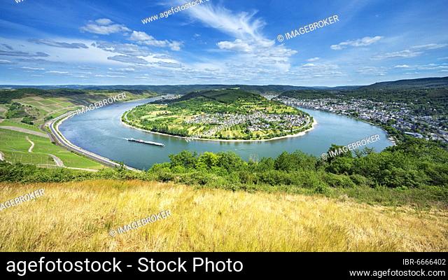 Rhine Bend Bopparder Hamm, Panorama, UNESCO World Heritage Upper Middle Rhine Valley, Boppard, Rhineland-Palatinate, Germany, Europe