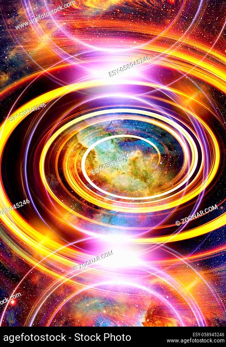 Nebula, Cosmic space and stars with light circle, color cosmic abstract background