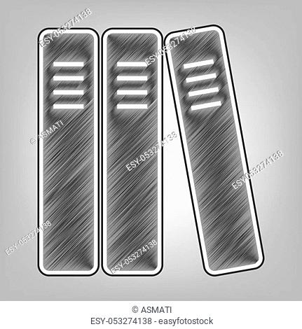 Row of binders, office folders icon. Vector. Pencil sketch imitation. Dark gray scribble icon with dark gray outer contour at gray background
