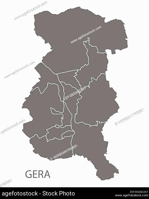 Modern City Map - Gera city of Germany with districts grey DE
