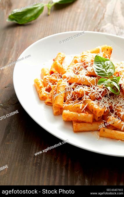 Penne with arrabiata and parmesan cheese