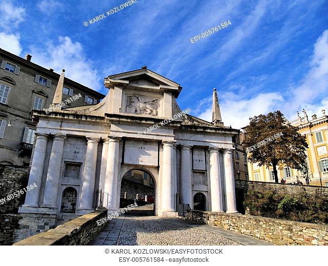 Citta Alta - Upper Town Gate in Bergamo, Lombardy, Italy