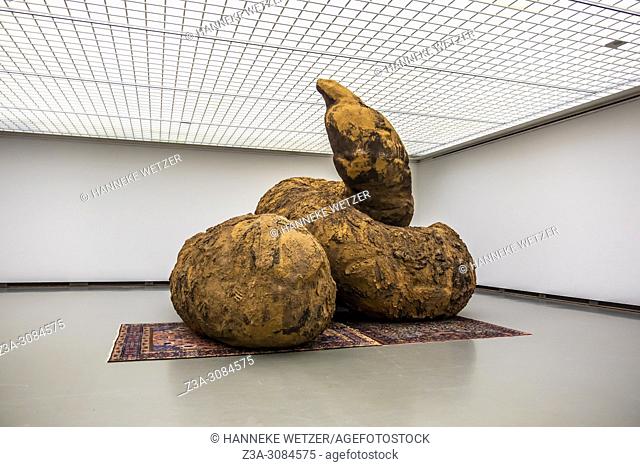 Giant poop sculptures by Gelatine in museum Boymans van Beuningen, Rotterdam, The Netherlands. In the sculpture exhibition Vorm - Fellows - Attitude