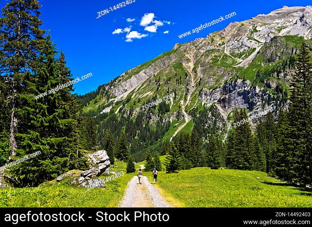 Wandern im Iffigtal, Naturschutzgebiet Gelten-Iffigen, Lenk, Schweiz / Hiking in the valley Iffigtal, nature reserve Gelten-Iffigen, Lenk, Switzerland