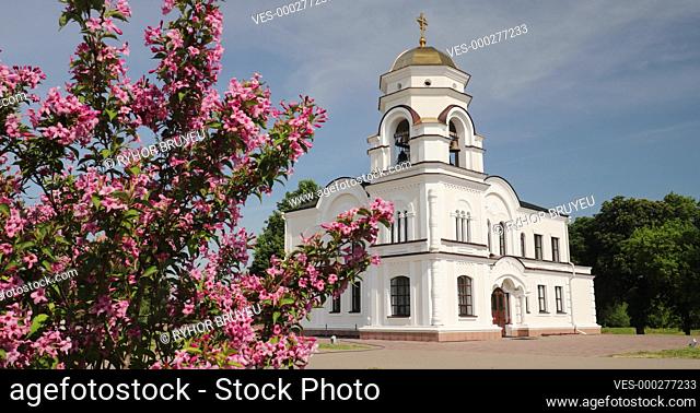 Brest, Belarus. Belfry, Bell Tower Of Garrison Cathedral St. Nicholas Church In Memorial Complex Brest Hero Fortress In Sunny Summer Day