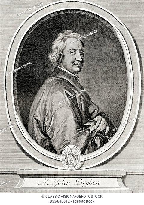 John Dryden 1631-1700 English poet, dramatist and literary critic From the line engraving by Gerard Edelinck after Kneller from The Print-Collector's Handbook...