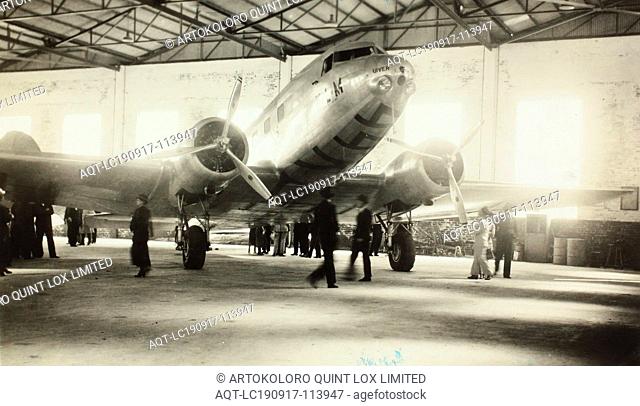 Photograph - K.L.M. Royal Dutch Airlines, DC-2 Aeroplane in Hangar, Laverton, Victoria, Oct 1934, Part of a large photographic collection of glass plate and...