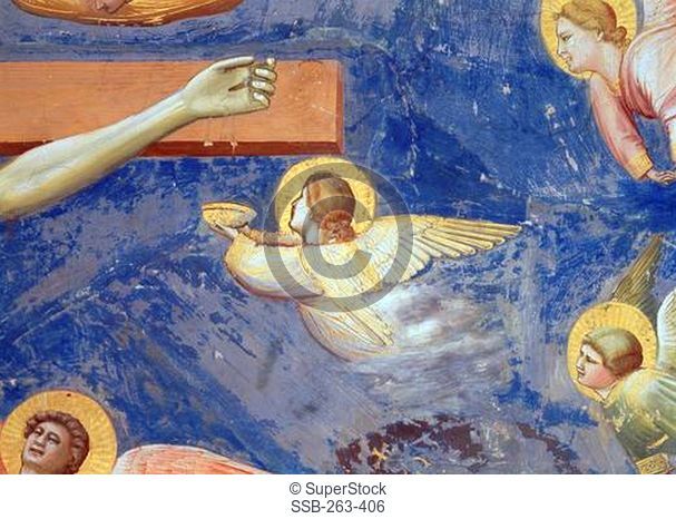 Crucifixion - Detail of Angels Giotto ca.1266-1337 Italian Fresco Capella Scrovegni, Padua, Italy