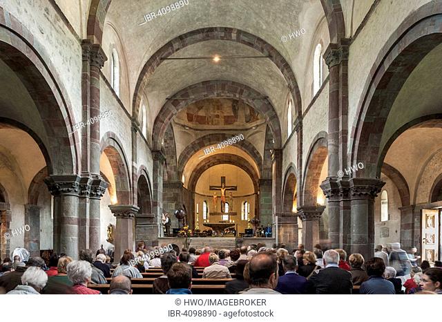 Collegiate Church, interior view, Romanesque basilica, 12th century, Innichen, San Candido, South Tyrol, Italy