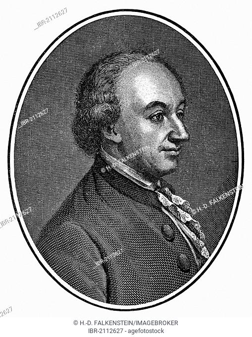 Historic print, copper engraving, 1782, portrait of Christoph Martin Wieland, 1733 - 1813, a German poet, translator and writer of the Enlightenment
