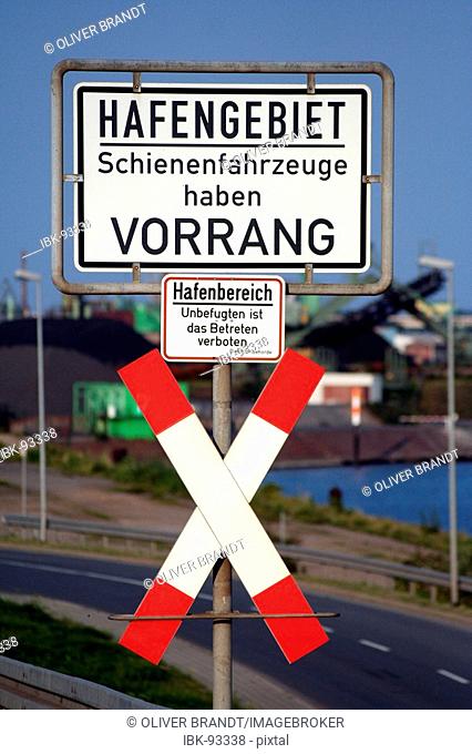 Road sign St. Andrew's Cross in the port area of Duisburg