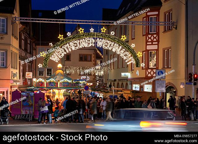 Wertheim am Main, Main Tauber district, Baden-Wuerttemberg, Germany, view of the Christmas market in the old town