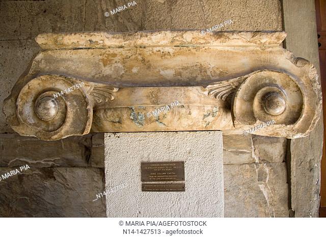 Jonic Column Capital in the Stoa of Attalos, now the museum of Ancient Agora, in Plaka district, Athens, Greece