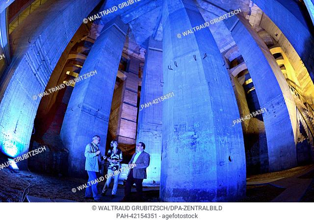 Head of the Battle of Nations Memorial, Steffen Poser (R) and head of construction Ronald Boerner (L) stand within the fountain area of the Battle of Nations...